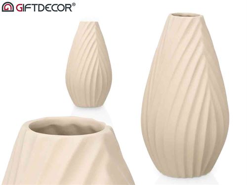 80126 JARRA CERAMICA RISCAS BEJE 51CM