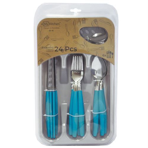 24627 TALHERES T129 TURQUESA 24PCS C/ TABULEIRO