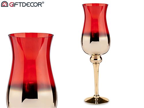 CASTIÇAL VIDRO DECORATIVO DOURADO/VERMELHO 45cm