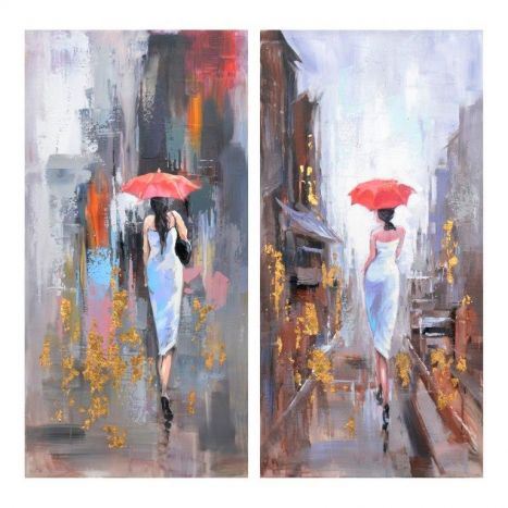 QUADRO TECIDO TELA 60X3X120 MENINA GUARDA-CHUVA 2MOD