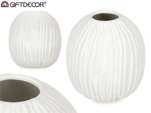94236 JARRA CERAMICA RISCAS BOLA BRANCA 15 x 15 x 18 cm.