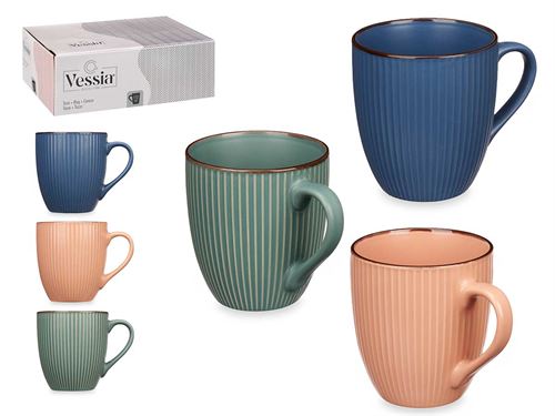 CANECA CERAMICA RISCAS 550ML CORES PASTEL