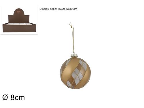 166575 BOLA VIDRO 8CM OURO RISCAS
