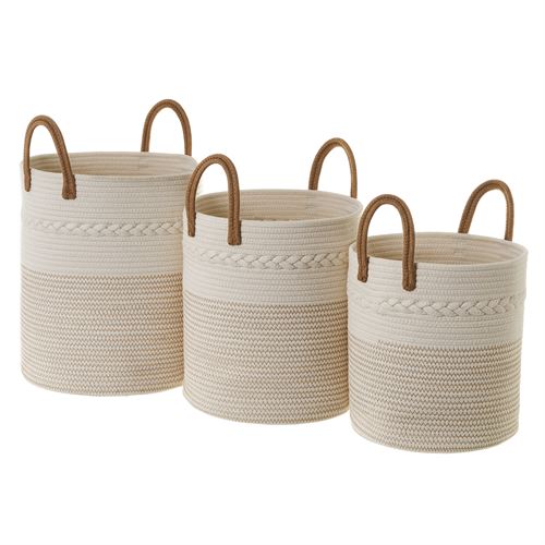 CESTAS CORDA BRANCO/BEJE 35X35X40CM SET3