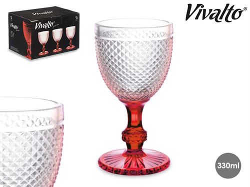 89595 COPO VINHO DIAMANTE TRANS PÉ VERM 330ML X6