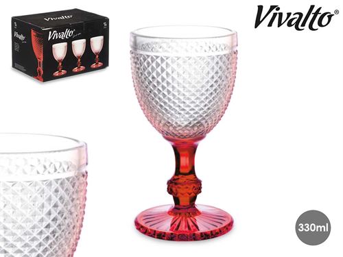 COPO VINHO DIAMANTE TRANS PÉ VERM 330ML X6