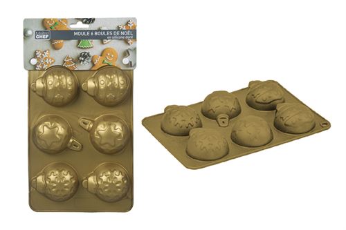 MOULNO004 FORMA SILICONE 6 BOLA NATAL OURO