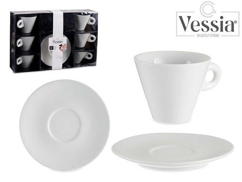 SET 6 CHAVENAS CAFE PORCELANA BRANCA C/ PRATO 200ML