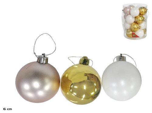 SET 20 BOLAS NATAL OURO/BRANCO 6CM