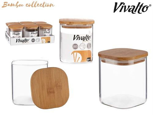62484 FRASCO COZINHA BOROSILICATO C/TAMPA BAMBU 10,5 x 10,5 x 11,7 cm.