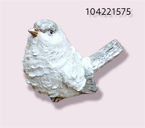 10421575 PASSARO RESINA BRANCO/PRATA 13X8X9,5CM