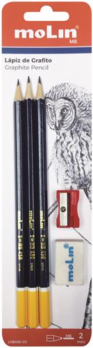LHB450-03 MOLIN BLISTER 3 LAPIS HB  BORRACHA AFIA