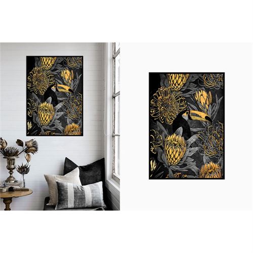 QUADRO PASSARO PRETO/DOURADO 80X120CM