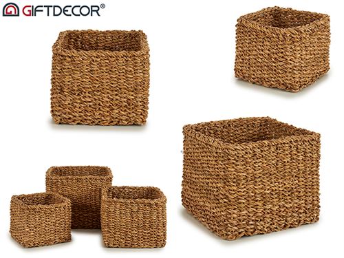 57896 SET 3 CESTOS ESPARTO CUADRADO ALTO 28 x 28 x 21 cm.