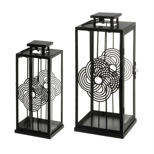 803928 LANTERNA- CASTIÇAL. PRETO 20 X 20 X 46 CM SET2