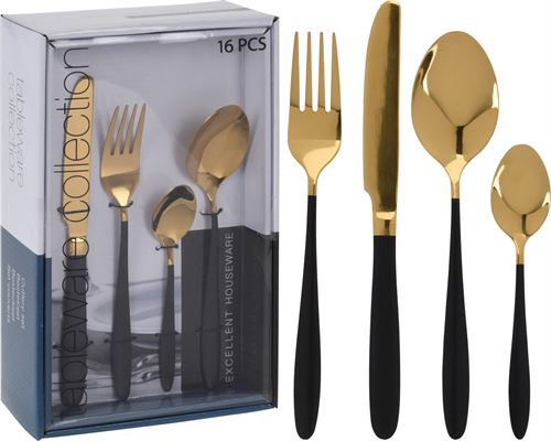 SET 16 TALHERES INOX GOLD 