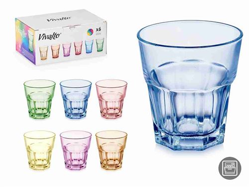 76758 COPO VIDRO 300ML SORT 6 CORES