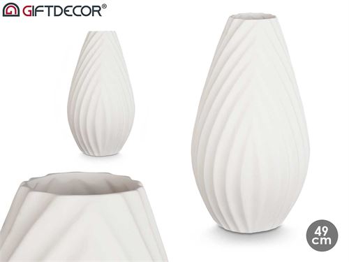 80125 JARRA CERAMICA RISCAS DIAGONAL 49CM BRANCO