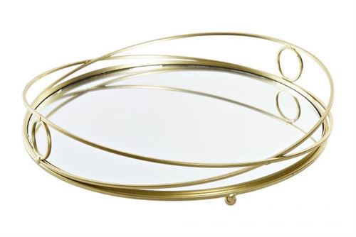 BD-186626 BANDEJA METAL ESPELHO 28X28X4,5 CIRCULO DOURADO