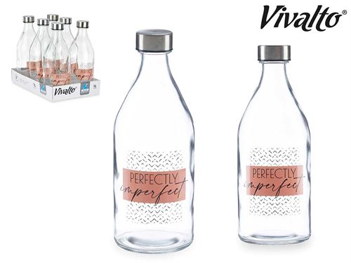 82263 GARRAFA VIDRO IMPERFECT 1L TAMPA AÇO