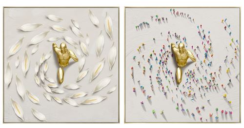 CU-226495 QUADRO TECIDO E TELA RESINA 80X17,5X80CM