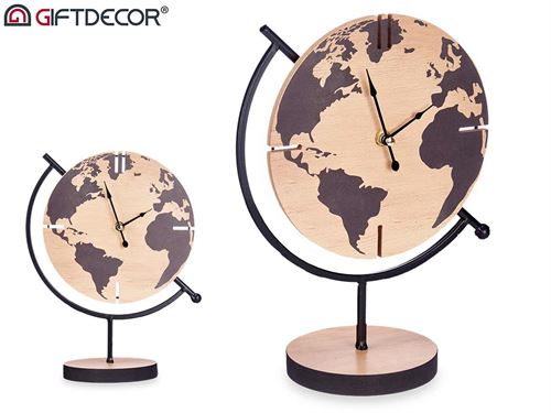 69388 RELOGIO MESA MAPA MUNDO MDF METAL