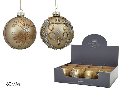 403145 BOLA NATAL VIDRO 8CM OURO 2 SORTIDAS