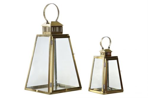 LANTERNA SET 2 METAL VIDRO 23X23X39 DOURADO