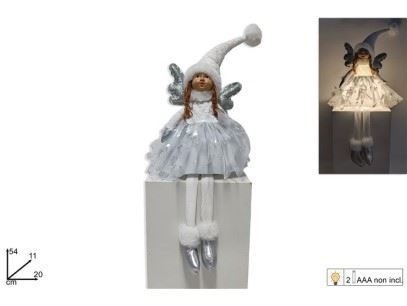 291765 ANJO SENTADO COM VESTIDO BRANCO COM LUZ