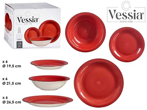 11158 SERVIÇO 18 PRATOS GRES VERMELHO 26CM 19CM 21CM