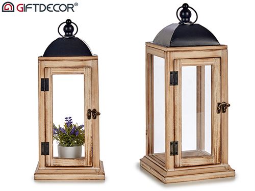78731 LANTERNA MADEIRA RECTANGULAR 18,5 x 18,5 x 43 cm