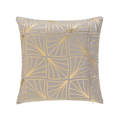 804834 ALMOFADA VELUDO IMPRESSO DECÓ CINZA-ORO 45 X 45 CM