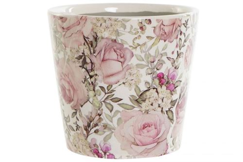 LD-188887 VASO CERÁMICA 14X14X13 FLORES BRANCO