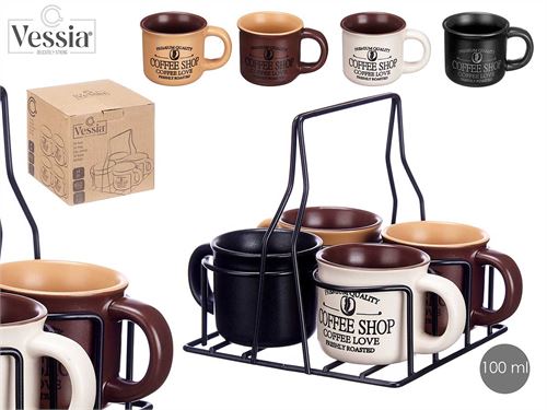 93307 CHAVENA CAFE CERAMICA 4 PÇS COM SUPORTE 14 x 17 x 14,5 cm.