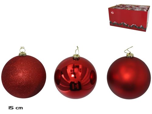 355124 BOLA DE NATAL VERMELHO 15CM 3 SORTIDOS