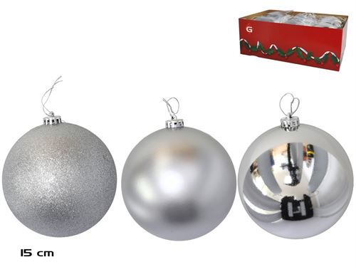 355131 BOLA DE NATAL PRATA 15CM 3 SORTIDOS