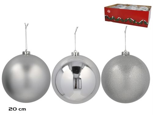 355391 BOLA NATAL PRATA 20CM 3SORT