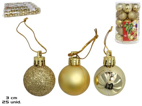 359726 BOLA NATAL CJ.25 3CM OURO 3SORTIDOS