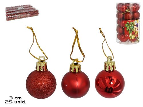 359740 BOLA NATAL SET25 3CM VERMELHO 3SORTIDOS