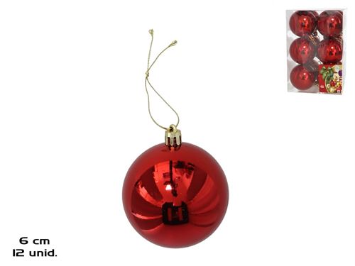 499712 CAIXA 12 BOLAS DE NATAL VERMELHO 6CM