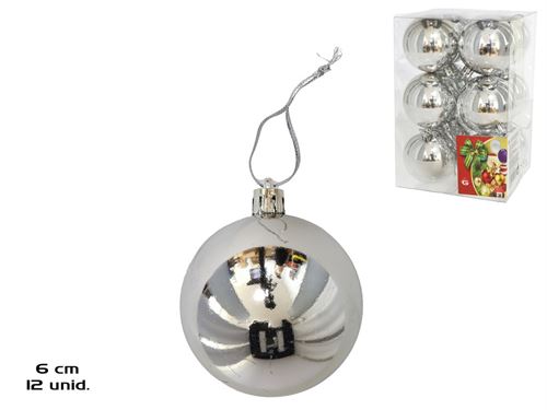 499729 CAIXA 12 BOLAS DE NATAL PRATA 6CM