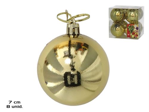 499767 CAIXA 8 BOLAS DE NATAL OURO 7CM