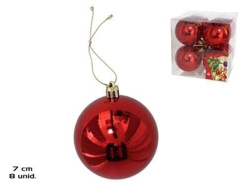 499774 CAIXA 8 BOLAS DE NATAL VERMELHO 7CM