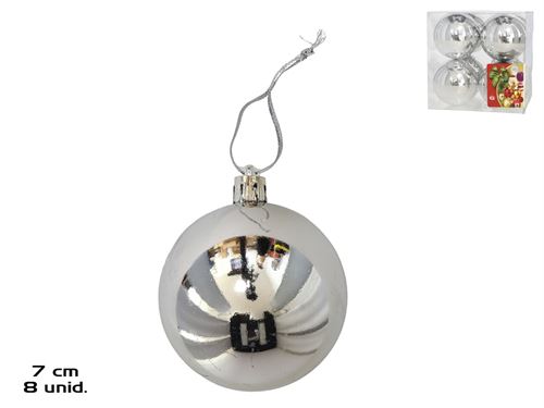 499781 CAIXA 8 BOLAS DE NATAL PRATA 7CM