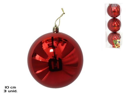 499842 CAIXA 3 BOLAS DE NATAL VERMELHO 10CM