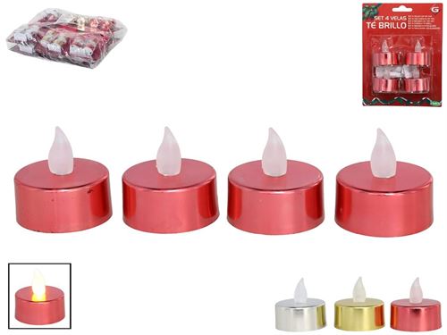 577908 4 VELAS LED DE CHÁ 3.5X4CM 3SORTIDOS