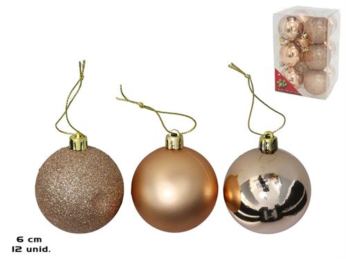 29707 BOLAS NATAL X12 OURO/ROSA 3SORT