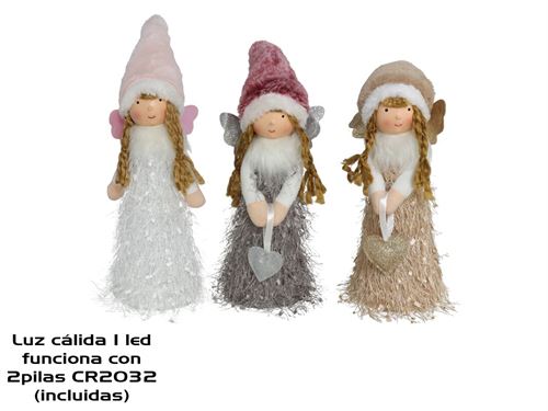 56079 FIG ANJO CORACAO 1LED 35CM 3SORT