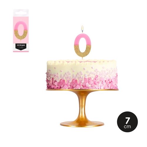 121-1074 VELA BICOLOR Nº0 ROSA PASTEL GLITTER/ORO 7CM