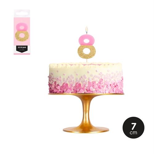 121-1082 VELA BICOLOR Nº8 ROSA PASTEL GLITTER/ORO 7CM